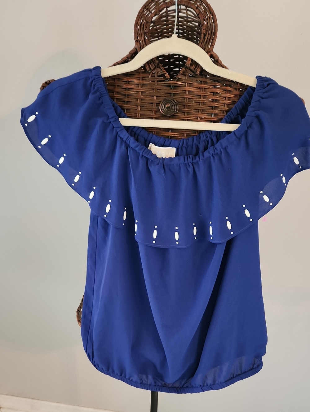 MICHAEL Michael Kors Cobalt Blue Off-Shoulder Ruffle Top
